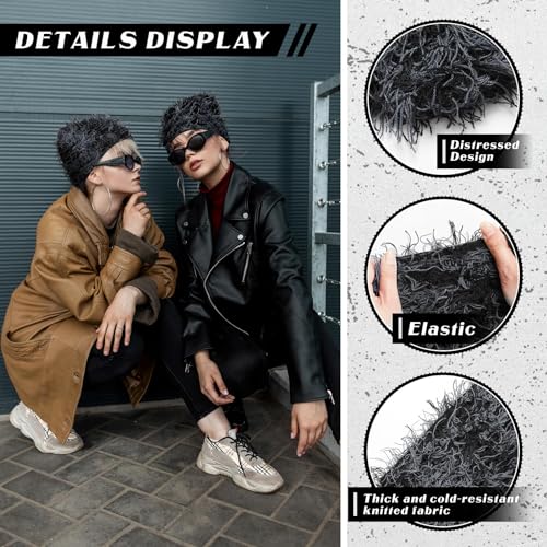 Chuarry Distressed Knitted Beanie Fuzzy Winter Hats Thick Warm Y2k Beanie Snow Knit Cap Skull for Women Men3