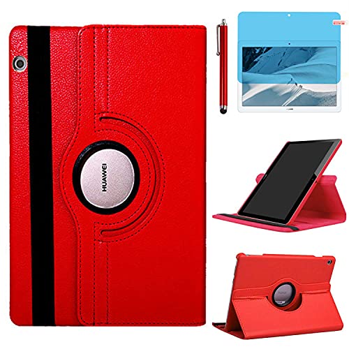 Funda para Huawei MediaPad T3 10 2017 Casos 9.6 Inch AGS W09 AGS L09 AGS L03,360 Rotación Soporte Protección Cubrir Case,Tener bolígrafo,Película Protectora (Red)