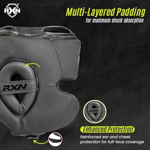 Image of RXN R1 ViperFace Head Guard - MMA Training Headgear(Black /Black,S)
