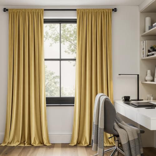 Image of MIULEE Golden Blackout Velvet Curtains Drapes 84 Inch Long 52 inchx84 inch Bedroom