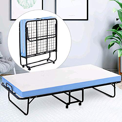 mecor Metal Folding Bed, Rollaway Guest Bed with 4" Foam Mattress for Adults