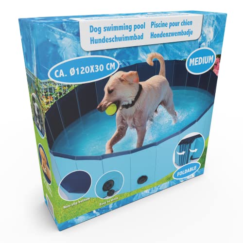 Haustier Hundepool - 120 x 30 CM - Mittlere Hunderassen - Faltbares Hundebad - Rutschsicherer Boden - mit Entleerventil - Blau