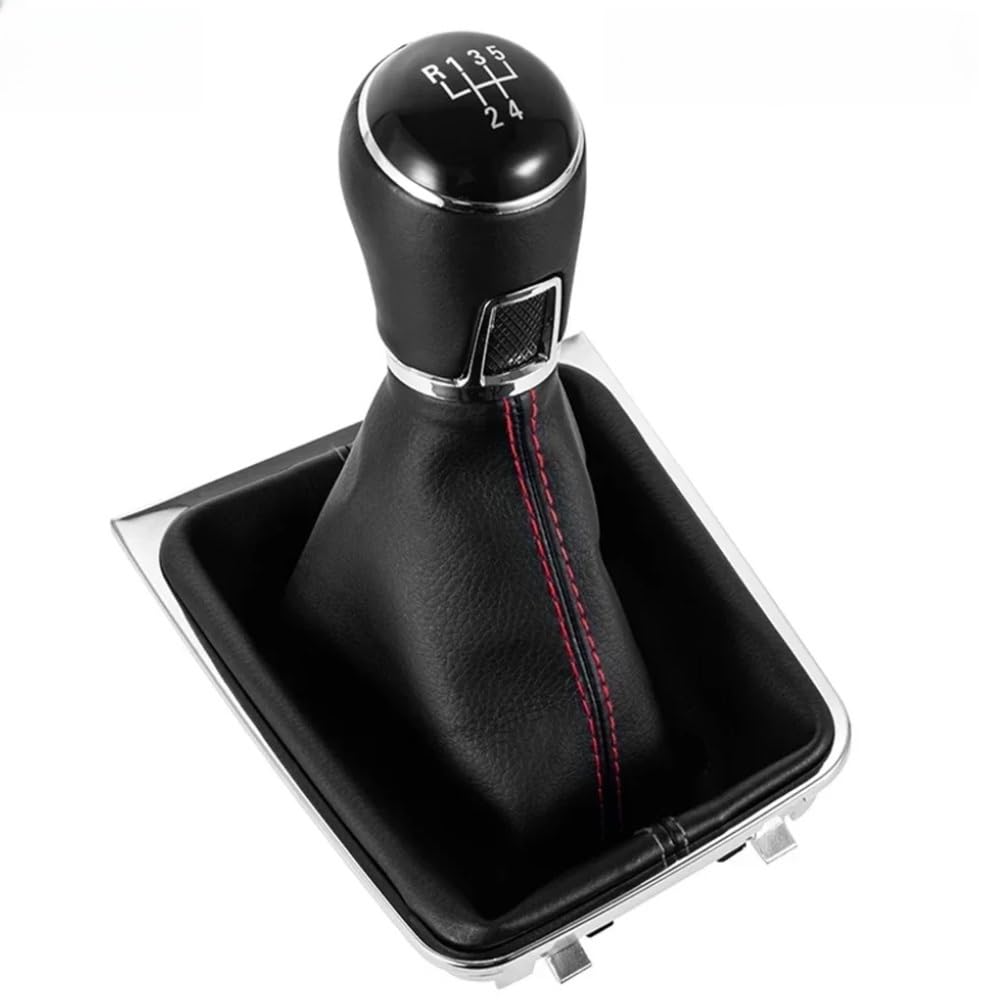 SWXYGMD Leather Gear Shift Knob for Golf 7 MK7 for GTI for GTD 2013 to 2018 for Manual 5 Or 6 Speed Interior with Boot Cover Auto Parts(Red 5Speed)