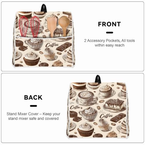 Image of Kitchen Dust Cover Compatible with 4.5 5 6 8 quart Stand Mixer, Kitchen Appliance Protective Covers with Top Handle and Pocket (Dessert, For All 6-8 qt Mixer)