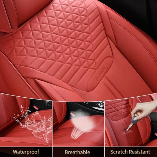 Image of FLORICH Car Seat Covers for Front Seats, Universal Seat Cushion 2 Seats, Car Seat Protector Waterproof, Premium Leather Automotive Seat Covers for Most Cars, Sedans, SUVs, and Trucks-Red