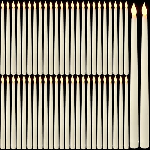 Image of Baquler 50 Pcs 12.4 Inch LED Flameless Taper Candles Battery Operated Candles Bulk Ivory LED Candlesticks Flickering for Christmas Wedding Home Decor