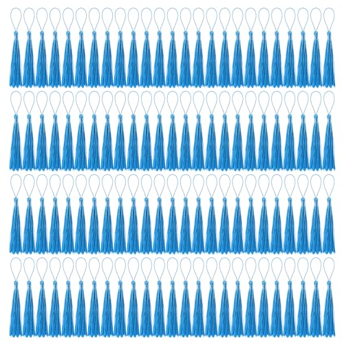 Image of 100 Pcs Bookmark Tassels Bulk Lake Blue Soft Craft Silky Handmade Mini Tassels for Jewelry Making with Loops for DIY Craft Accessory Dress Decoration