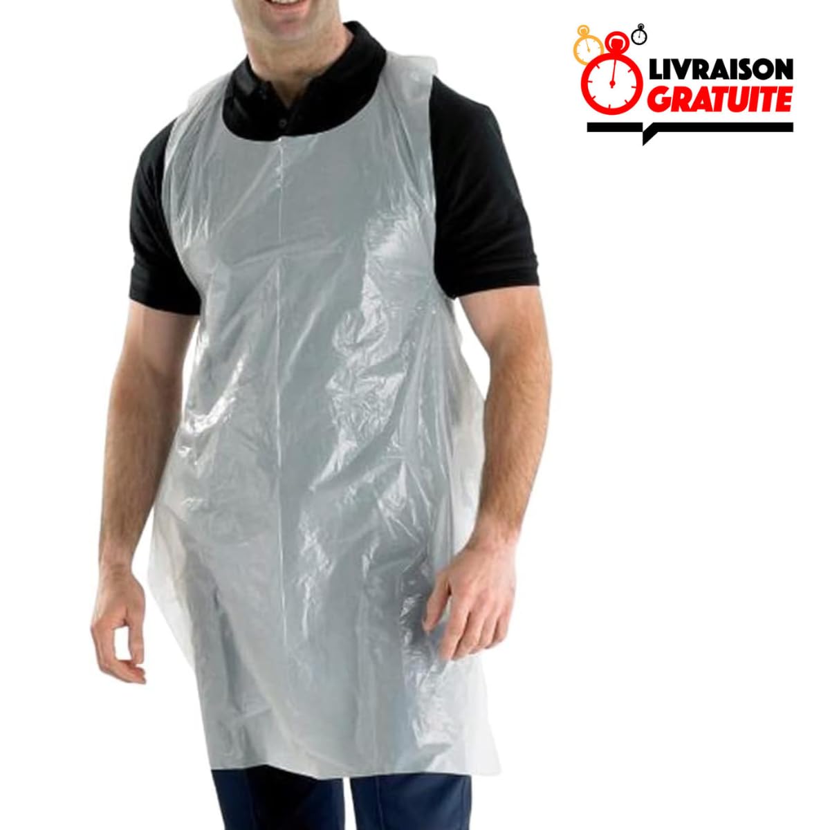 SANY 200 Tabliers Alimentaires Jetables | Polyéthylène | Blancs | Epaisseur 20 Microns | Taille Unique 710 X 1200 mm | Origine France