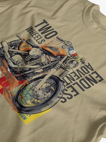 Image of XENOVAURBAN Men's Regular Fit Biker Printed Round Neck Cotton T-Shirt | Graphic Printed Casual Wear Unisex Fit XS to 3XL Tshirt RN-Bike