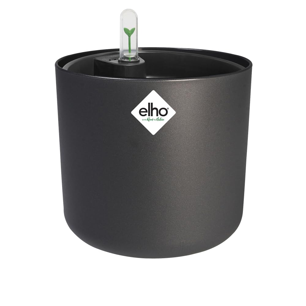 Elho Anthracite B.for Soft Round Flower Pot With Self Watering Insert - 100% Recycled Plastic - Plant Pots Indoor - Ø 22 Cm - Black