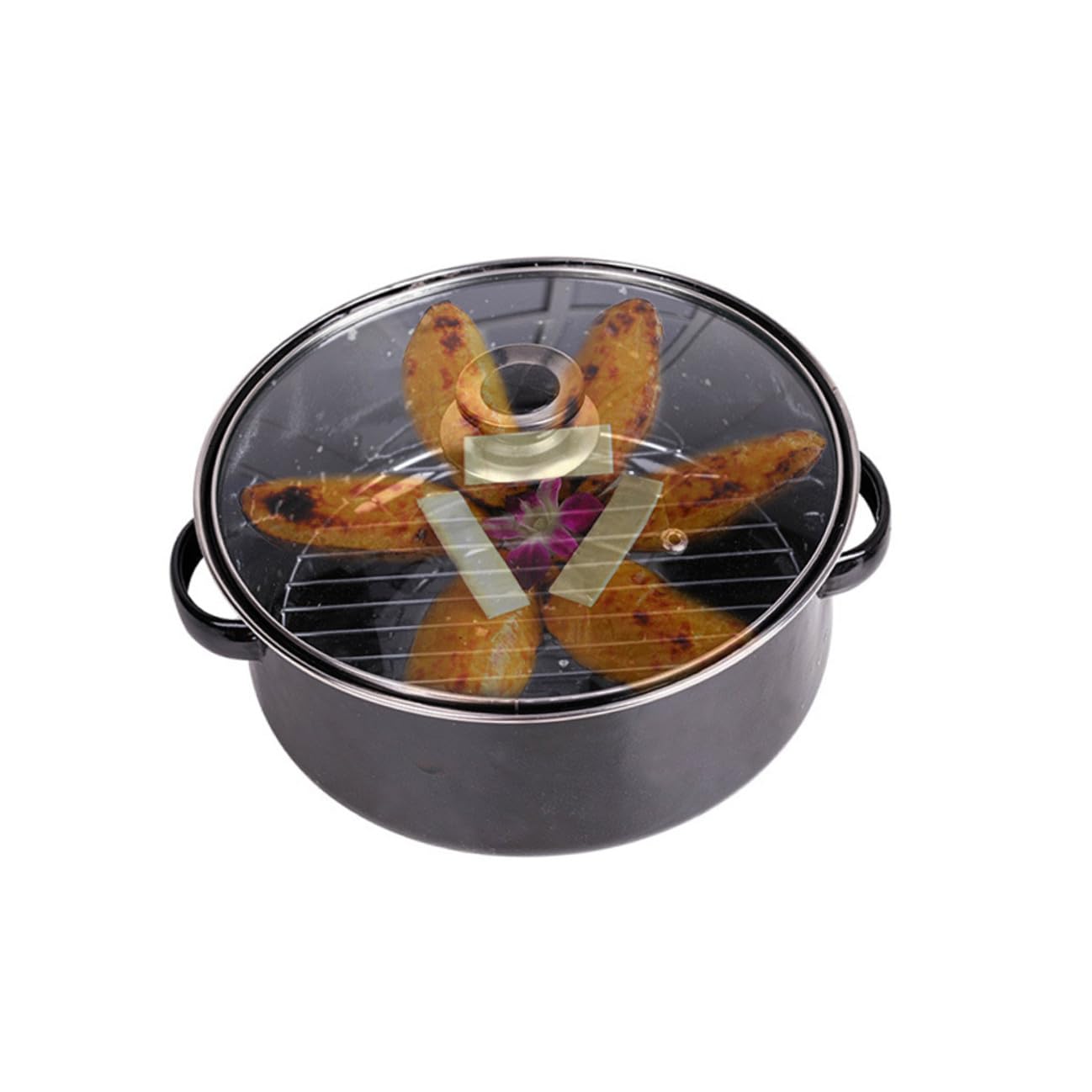 Marmite de Rôtissage en Fonte Noire avec Conduit de Fumée, Chauffe Uniformément, pour Patates Douces et Châtaignes Four, Usage Domestique