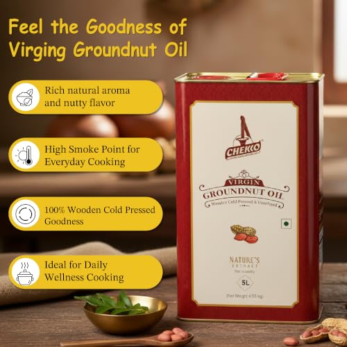Image of Chekko Cold Pressed Groundnut Oil 15 Litre | Wood Pressed Peanut Oil | 100% Pure, Unrefined & Filtered | Kachi Ghani groundnut oil | Natural Cooking Oil for Frying & Daily Use