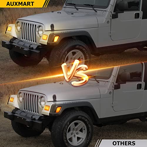 Auxmart Front Bumper Turn Signals & Side Marker Lights Kits For 1997-2006 Wrangler Tj Led Side Marker Light Sequential Amber Turn Signal Lamps #TOP3