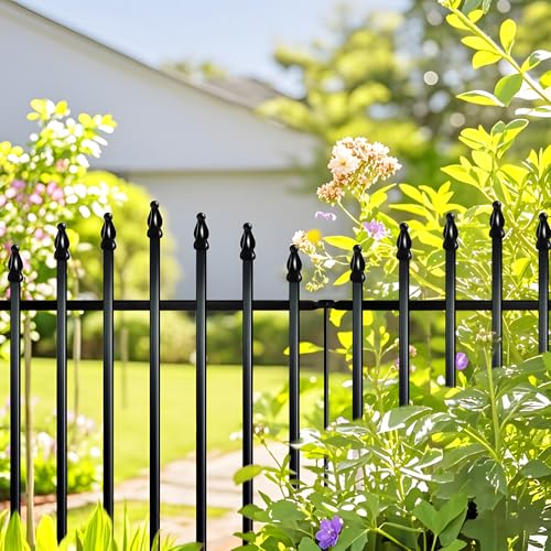 Thealyn Metal Garden Fence Panels 32' H x 24' W (5 Panels, 10 Ft Total) No Digging Decorative Garden Border Fence, Rust-Resistant Black Landscape Edging for Flower Beds, Yard, Patio