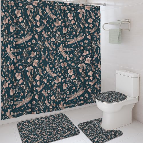 Rideau de douche lavable bleu sarcelle motif libellule 183x183 cm - 2