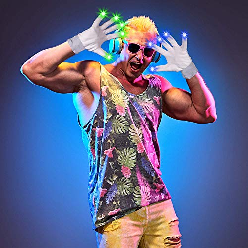 2 Pieces - Led Rave Gloves - Flashing Light Up Gloves With Finger Lights - White #TOP6
