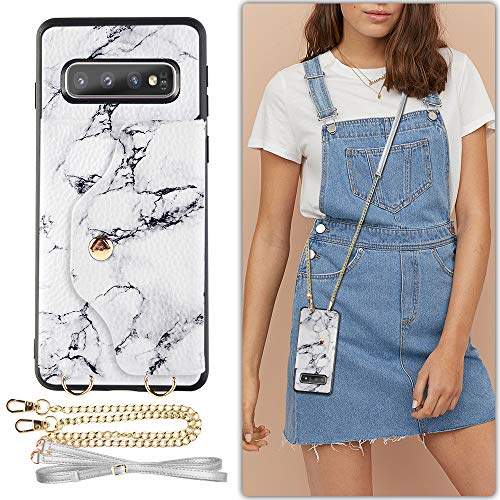 LAMEEKU Leather Wallet Case for Samsung Galaxy S10, 6.1 (2019), Shockproof Credit Holder Case Purse with Crossbody Strap and Lanyard for Galaxy S10