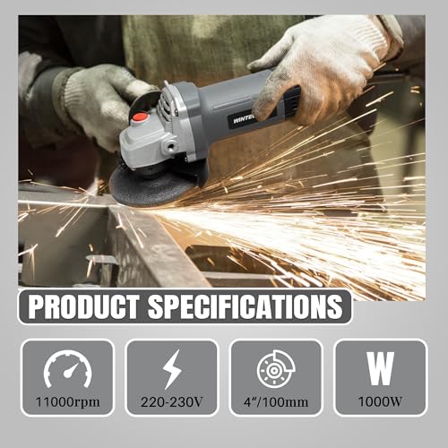 Image of Angle Grinder WT AG10-08 | 1000W Electric Grinder | 11000 RPM High Speed Cutting Tool | 100mm /4 inch Disc | M10 Spindle | Metal Cutting & Grinding Power Tool | 6 Months Warranty