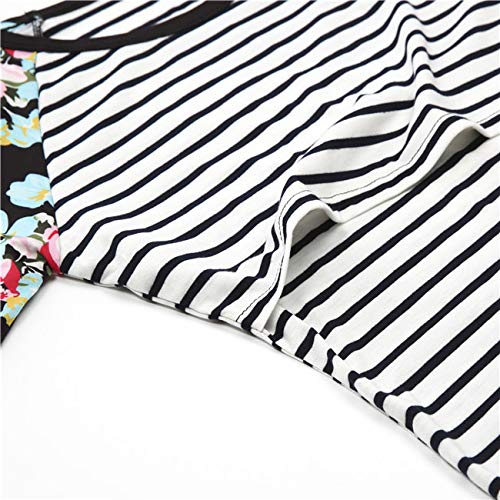 Nipinus Cotton Nursing Shirts, Women Summer Striped Layered Comfy Nursing Top Shirt Relaxed Fit Round Neck Casual Maternity Nursing Clothing Breastfeeding Plus Size(Black,X-Large) #TOP2