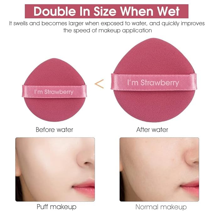 Image of 5Pcs Makeup Sponge Powder Puff Latex-free Makeup Puff Blender Sponge, Air Cushion Pads for Liquid Foundation, Cream, Powder, Concealer, Wet & Dry Dual Use(Pink)