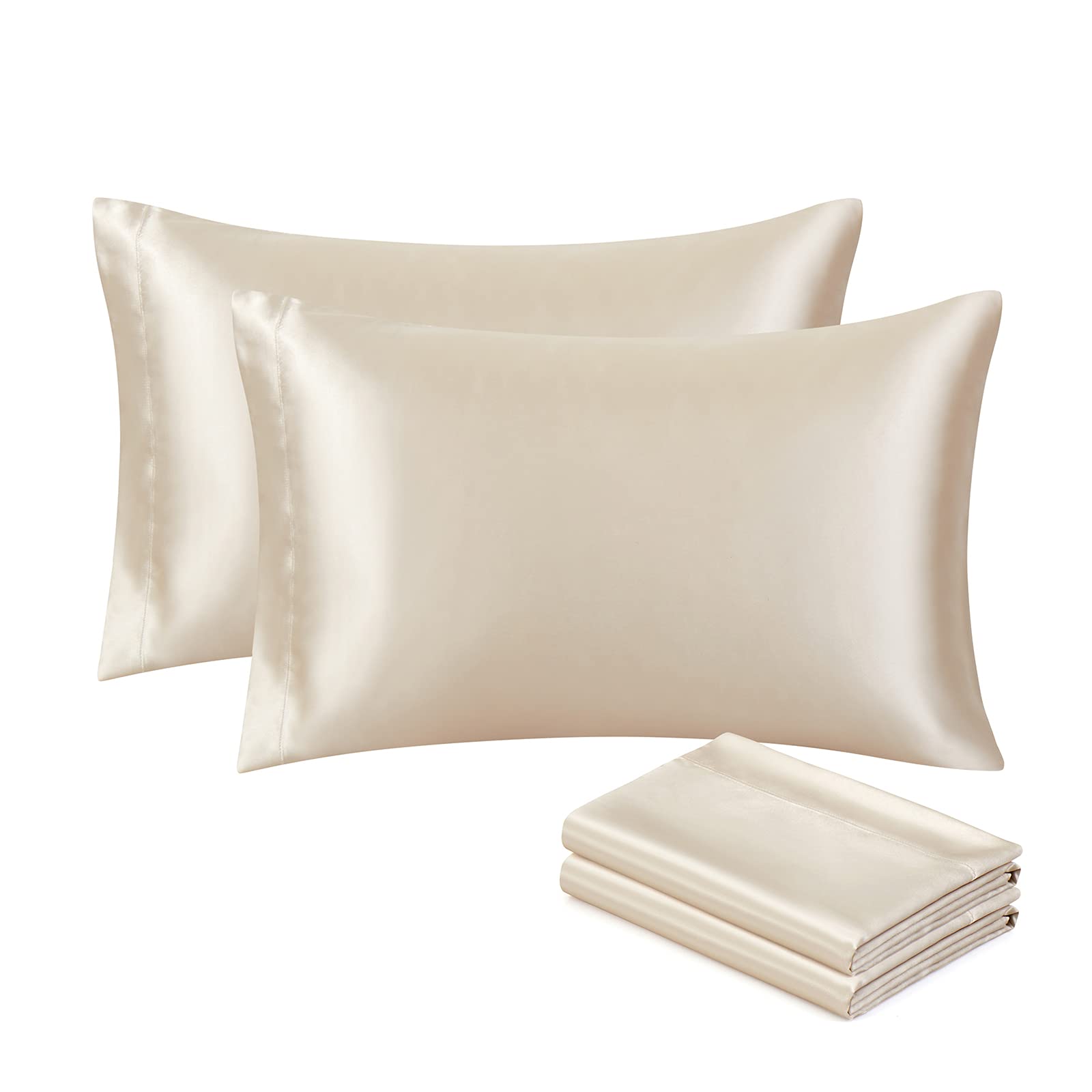 Ersmak Satin Pillowcase Standard Set of 4, Ultra Soft & Silky Satin Pillow Cases for Hair and Skin, Wrinkle Fade Resistant Pillow Covers with Envelope Closure (Khaki)