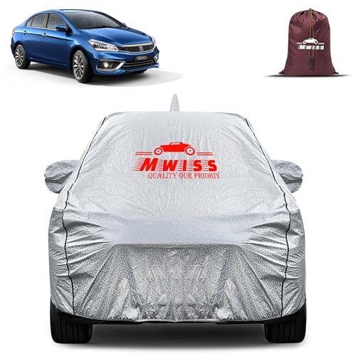 Image of Waterproof Car Body Cover for Maruti Suzuki Ciaz | Mirror & Antenna Pocket Anti-Scratch with Soft Cotton Inner Lining Triple Stitched Protection| Heat Resistant | Rain Protection (Silver)