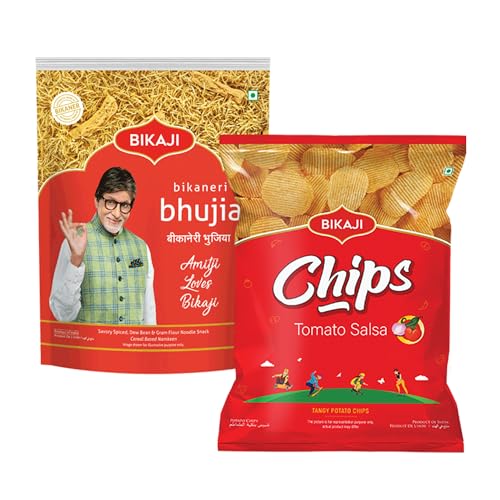 Bikaji Bhujia No.1 & Potato Chips Tomato Salsa Combo – 280g | Ready to Eat Indian Namkeen | Crunchy Tea-Time Snack, Bar Snack & Party Mix | Authentic Tangy Munchies for Sharing & Everyday Snacking