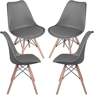 My Art Design - Set of 4 Modern Style Mid Century Modern Dinning Room Cafe Hotel Office Wooden Legs Chair (Grey with Cushion) Price In India