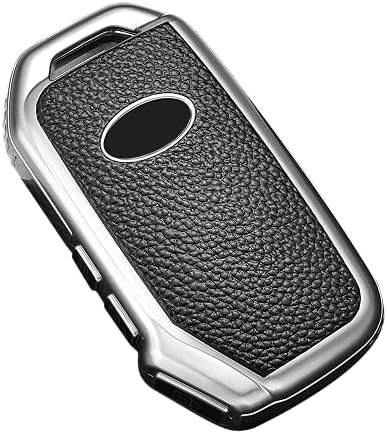 HIBEYO Smart Car Key Case Fits KIA Key Case Protective Cover for KIA Sportage Stinger Sorento Soul Cerato Ceed Key Box Remote Control TPU Leather Texture Side 3 Buttons Silver