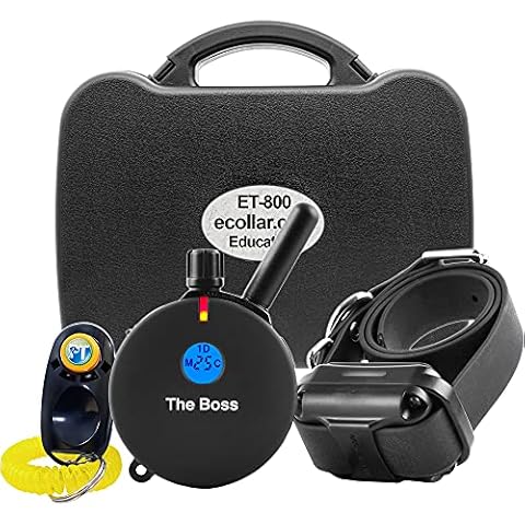 E-Collar ET-800-1 Mile Rechargeable Remote Waterproof Trainer - Static, Vibration and Sound Stimulation Collar with PetsTEK Dog Training Clicker Cover