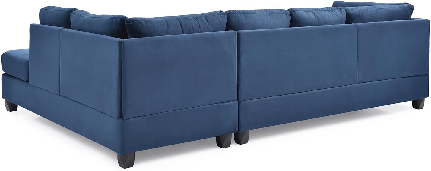 Modern Style L-Shape 3 Seat Microfiber Fabric Sectional Sofa (Without Ottoman),Navy Blue