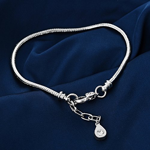 Rubyca 10Pcs 7.9" Lobster Clasp Crystal Drop Pendant Snake Chain European Charm Bracelet Silver Tone #TOP1