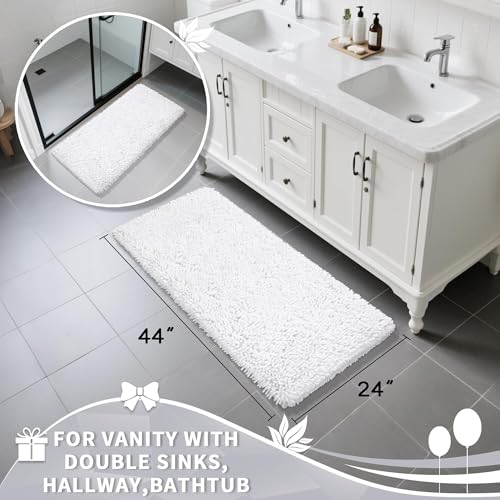 Image of Yimobra Long Bathroom Rug Non Slip 44x24 Inch, Extra Thick Soft Absorbent Chenille Bath Mat, Machine Washable Quick Dry Bath Rugs for Bathroom Floor, Tub and Shower, Home Decor Accessories, White