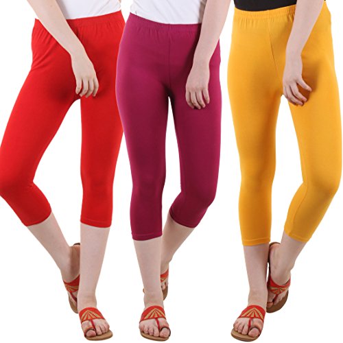 Image of DIAZ Women's Super Combed Cotton Elastane Stretch Slim Fit Printed Capri -Pack of 3