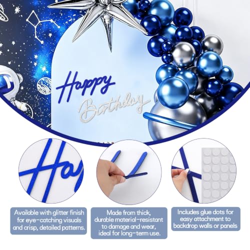 Image of TONIFUL Happy Birthday Sign for Backdrop - Glitter Navy Blue Silver Felt Banner - Includes Dot Glue - Perfect for Birthday Party Backdrop,Wall Decr,Balloon Arch,Photo Background