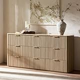 DelArk Fluted 9 Drawer Dresser for Bedroom, 63' Wide Modern Chest of Drawers with Faux Marble Top, Curved Corners, Wooden Dresser TV Stand with Organizer Storage for Living Room (Natural Oak, 63' W)