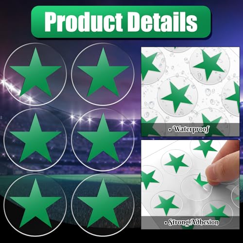 Image of Leinuosen Helmet Stickers Football Baseball Helmet Decals 1-1 /8 Inch Vinyl Sports Football Decals Self Adhesive Hockey Stickers for Hockey, Lacrosse, Batting(Clear Print Green, Star)