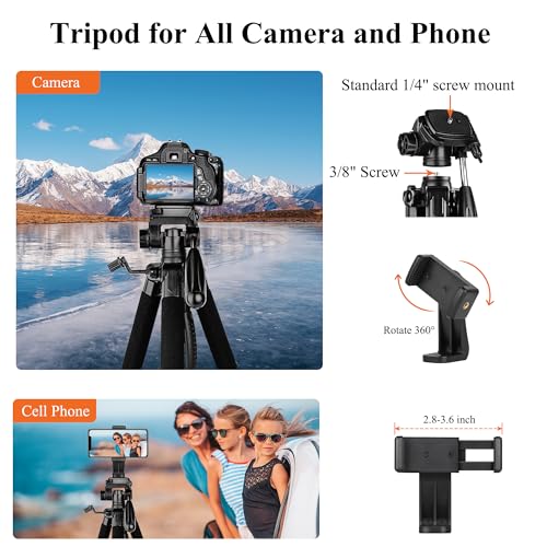 Victiv Tripod 74-Camera-Tripod for Cell Phone, Aluminum Professional Heavy Duty Camera Tripod Stand, Tripod for Camera DSLR SLR with Carry Bag, Compatible with Canon Nikon iPhone by Victiv - Image 3