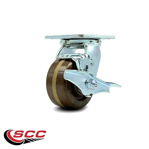 Miniatura 2 de Rueda de alta temperatura con placa superior giratoria fenólica de alta temperatura con rueda de 4 pulgadas y freno de bloqueo superior - 800 libras