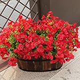 Vemander Artificial Flower for Outdoors Fake Plants,16 PCS Artificial Flowers, Faux UV Resistant Silk Pansies Spring Flowers for Outsid, Faux Flowers for Outdoor Planters (Red-16bundle)