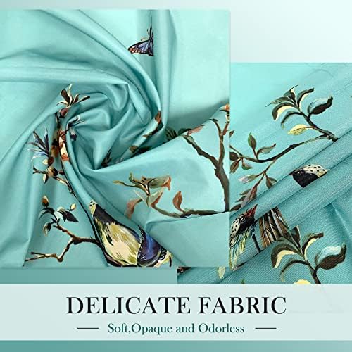 LIVETTY Ombre Green Bird Extra Long Shower Curtain 200cm × 200cm Drop Floral Butterfly Fabric Bathroom Mould Proof Spring Washable Shower Curtain With 12 Hooks - Image 2