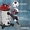 AREBOS Aspirapolvere industriale per pulizia a umido e a secco | Aspiratore Solidi e Liquidi | utilizzabile anche come aspiracenere | 4 in 1 | 1800 W | volume 30 l | acciaio inox di alta qualità