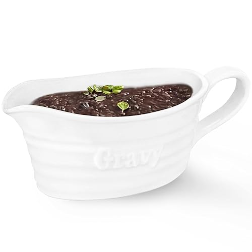 Qlans Large 18 Oz eramic Gravy Boat, with Big Dripless