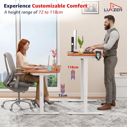 Image of Lukzer Electric Height Adjustable Table with 3 Memory Preset Controller Ergonomic Office Work & Home-Sit Stand Gaming & Study Desk (EST-003 /White & Oak Brown /1200 x 600 mm) DIY with 3-Year Warranty