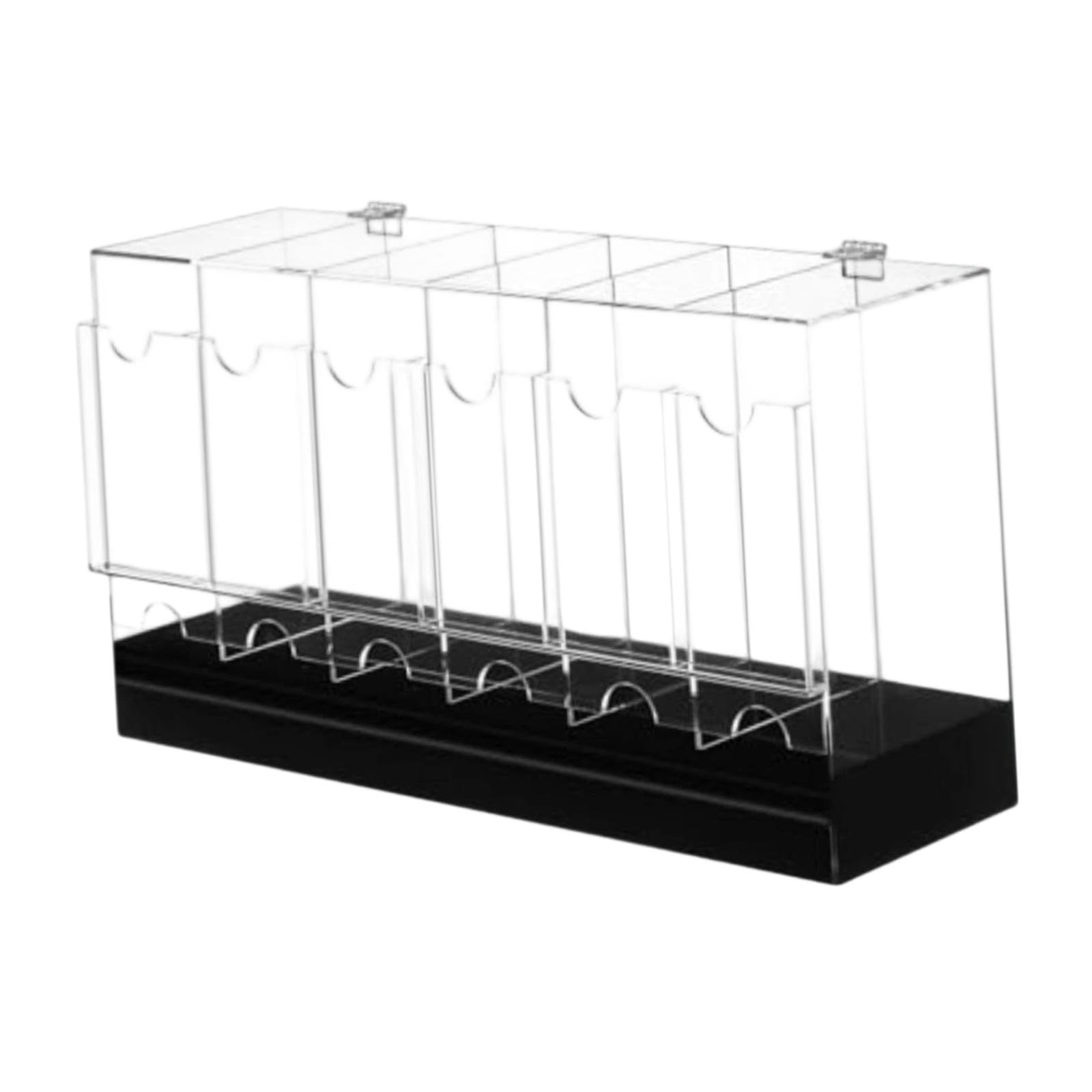 Boîte Distributeur de Packs de Cartes Vitrine Organiseur Présentoir en Acrylique Rigide avec Base Stable Accès par L'Arrière Adaptée Au Bureau, Fond Noir, 6 Emplacements
