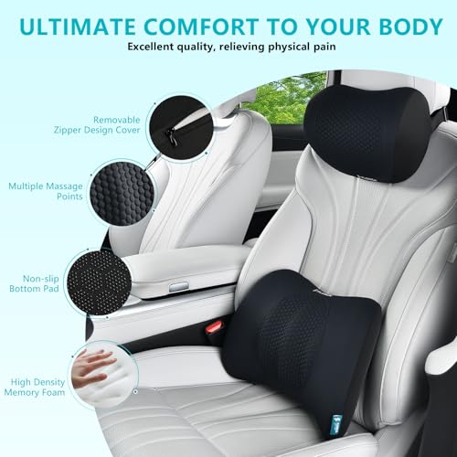 Image of FLORICH Lumbar Support with Car headrest Back Pillow for Chair Headrest Pillow with Gel Memory Foam Massage Point Memory Foam Back Pillow for Office Chair(Black)