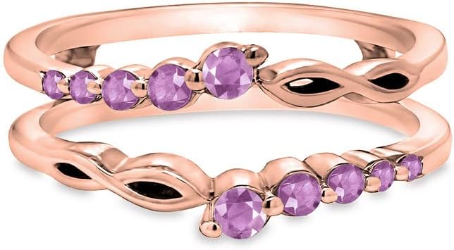 Round Cut Purple Amethyst Wedding Band Enhancer Guard for Women, 14K Gold Finish 925 Silver Ladies Purple Amethyst Wrap Ring
