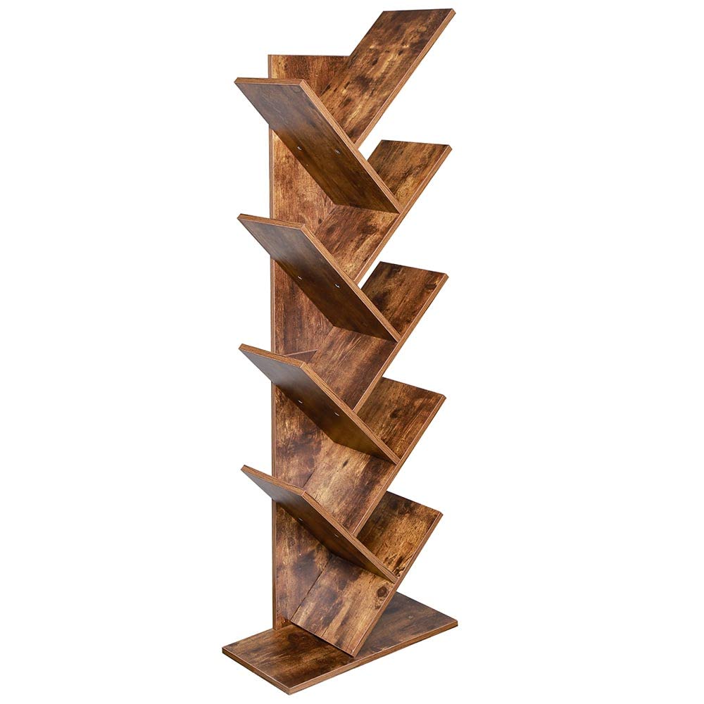BAKAJI Libreria Scaffale 10 Ripiani Inclinati in Legno MDF Effetto Anticato Design Moderno Industriale per Soggiorno Salotto Casa Ufficio Dimensione 141 x 25 x 50 cm