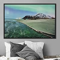Framed Canvas Wall Art Calming Waters Aerial Cool Lake Landscape Multicolor Photography Realism Relax/Calm - 16x24 inches