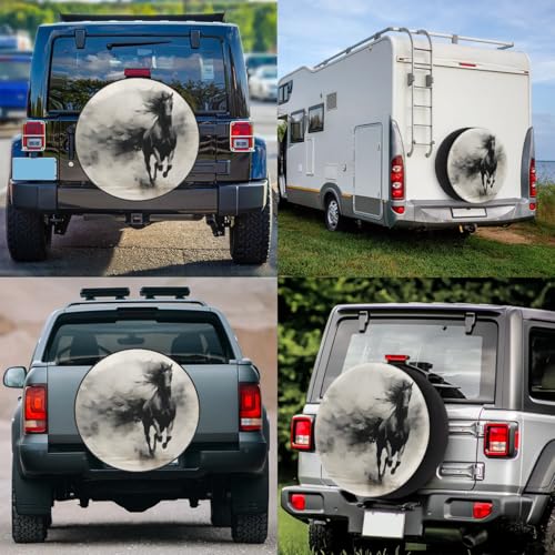 Image of Spare Tire Cover for RV Trailer, Animals Horse Tire Covers Universal Fit for Travel Trailer Camper Jeep RV SUV Truck Waterproof Wheel Cover (15 inch for Diameter 27 inch - 29 inch),A275